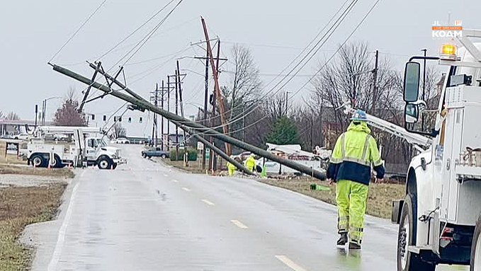 Strong winds take down series of utility poles in Carthage | Joplin ...