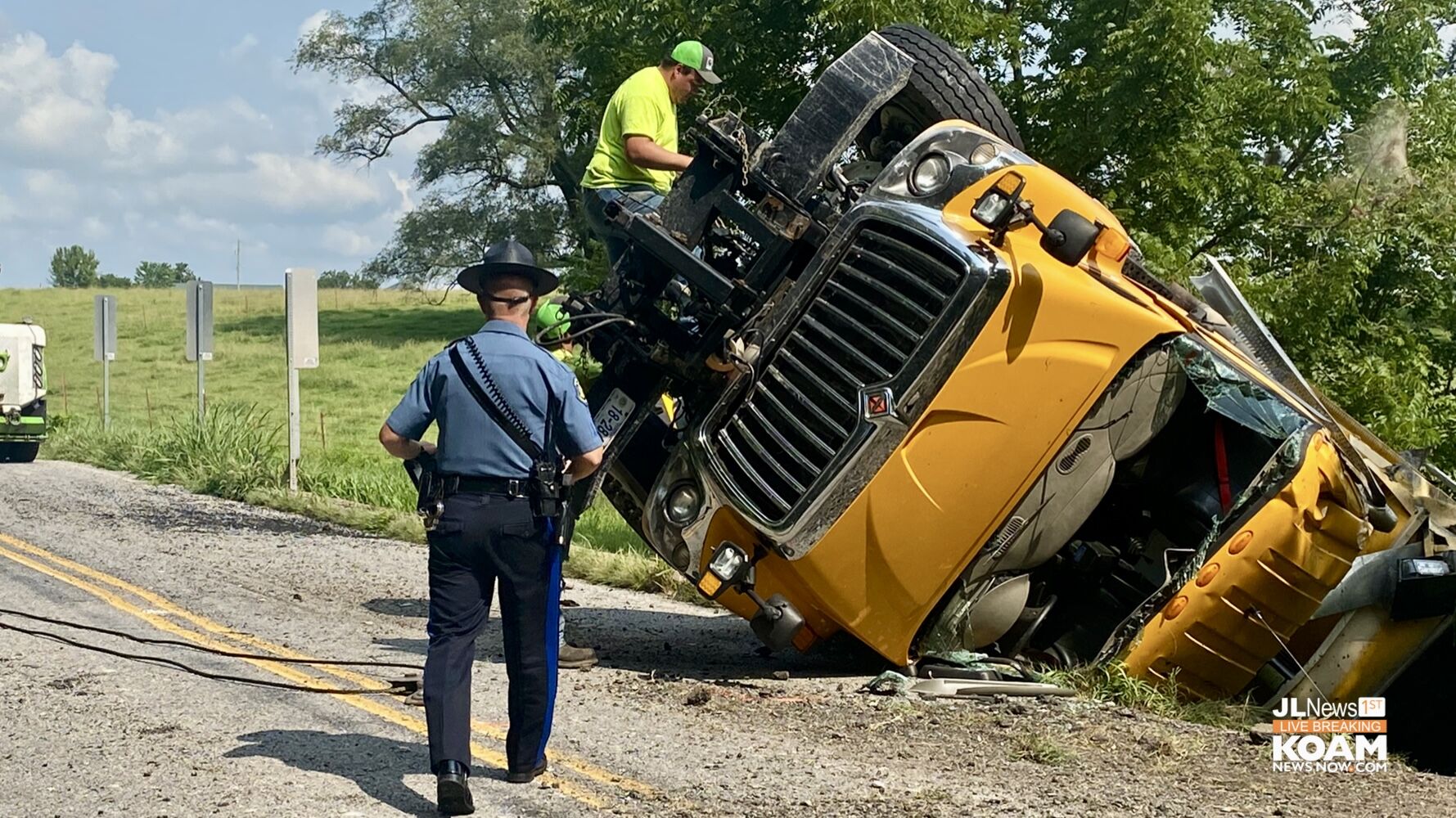 MoDOT truck overturns near Newtonia, two to hospital MoDOT truck overturns near Newtonia, two to hospital