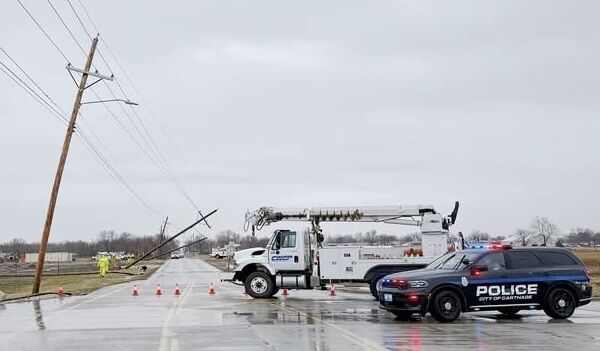 Strong winds take down series of utility poles in Carthage | Joplin ...