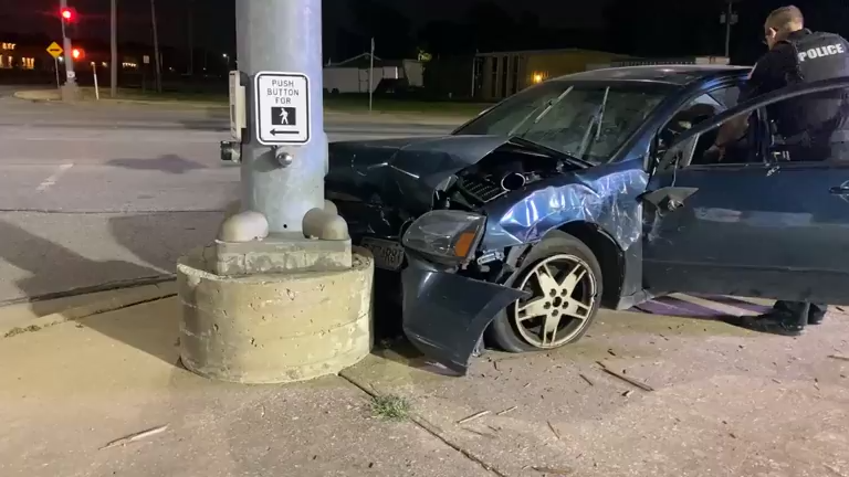 DWI crash investigation, west side of Joplin, car into traffic signal ...