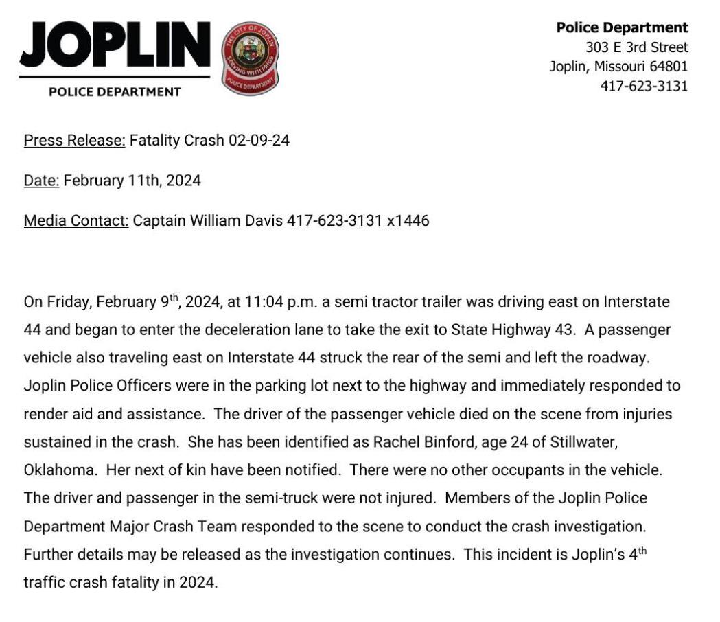 Young woman from Oklahoma dies in I-44 crash at Joplin | Joplin News ...