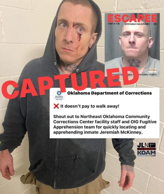 Inmate has escaped custody in Vinita at Northeast Oklahoma Correctional