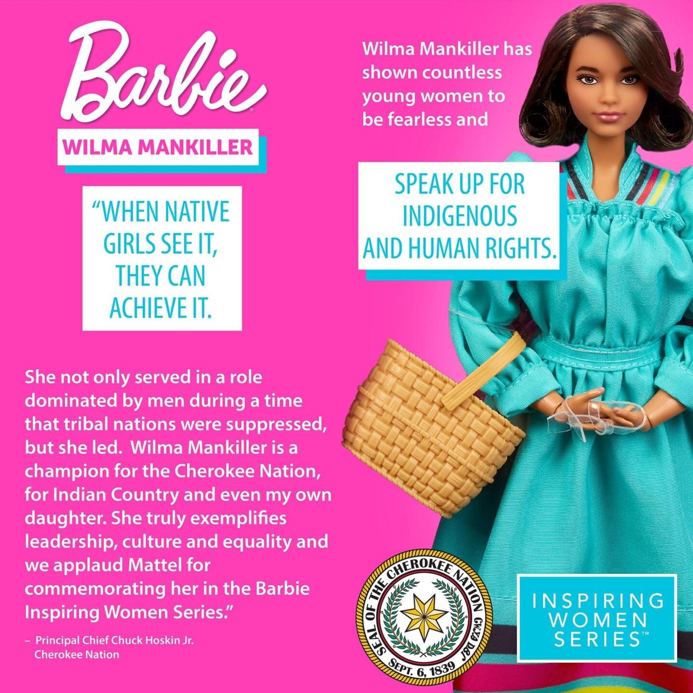 Mattel introduces Principal Chief Wilma Mankiller Barbie, their latest in Barbie Inspiring Women series | Joplin News First | koamnewsnow.com Mattel introduces Principal Chief Wilma Mankiller Barbie, their latest in Barbie Inspiring Women series | Joplin News First | koamnewsnow.com