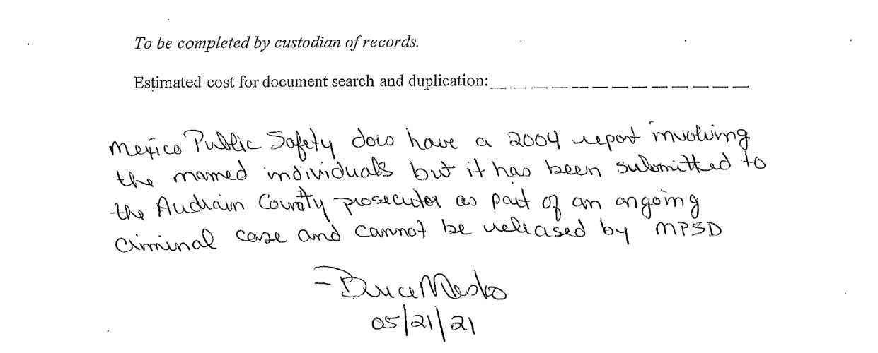 Records Request for Ellis' initial police report