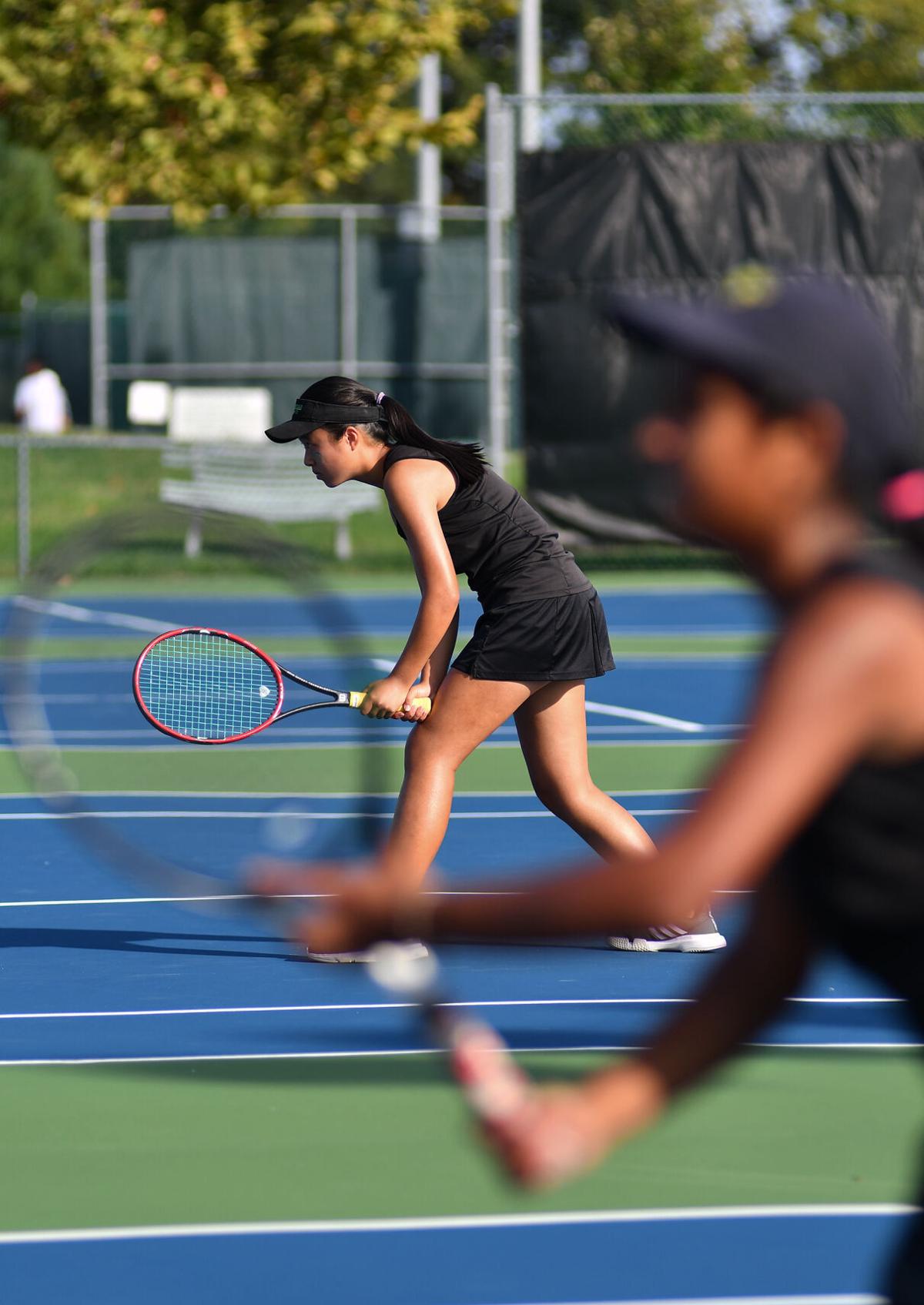 Rock Bridge tennis player Maggie Jiayi Lin readies herself