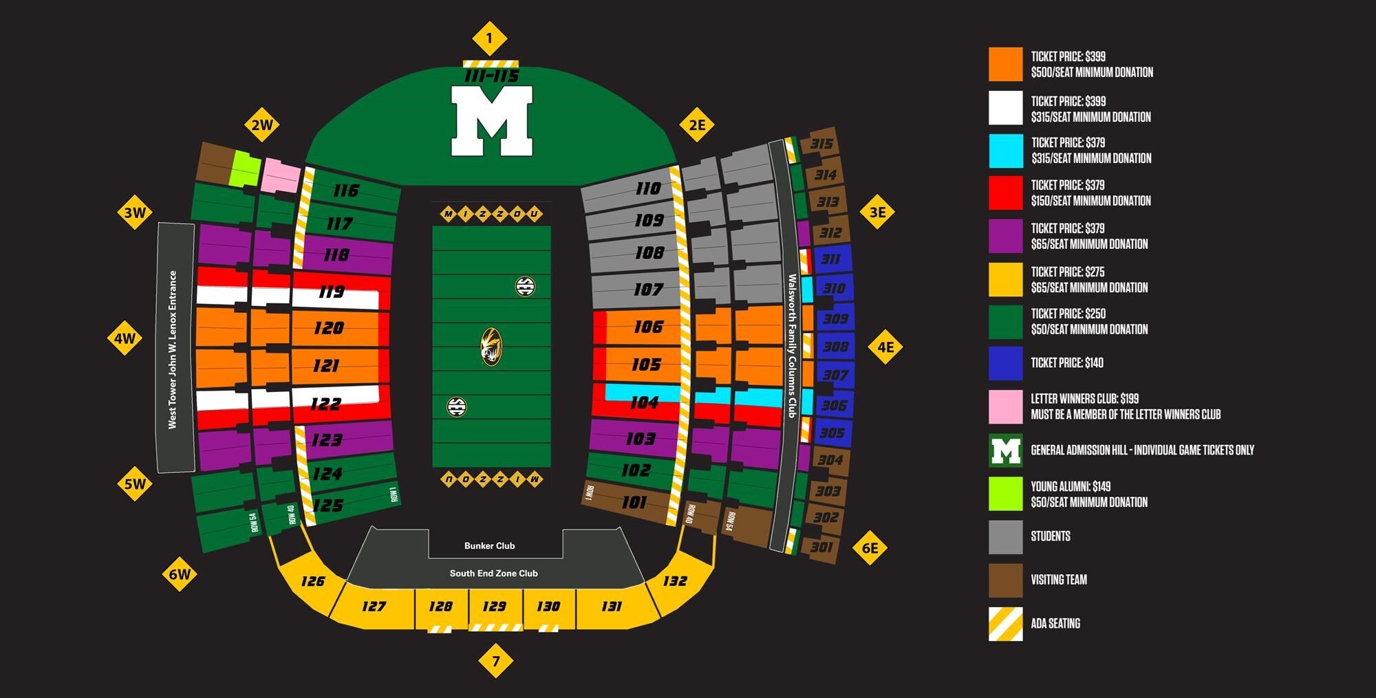 mizzou football stadium seating