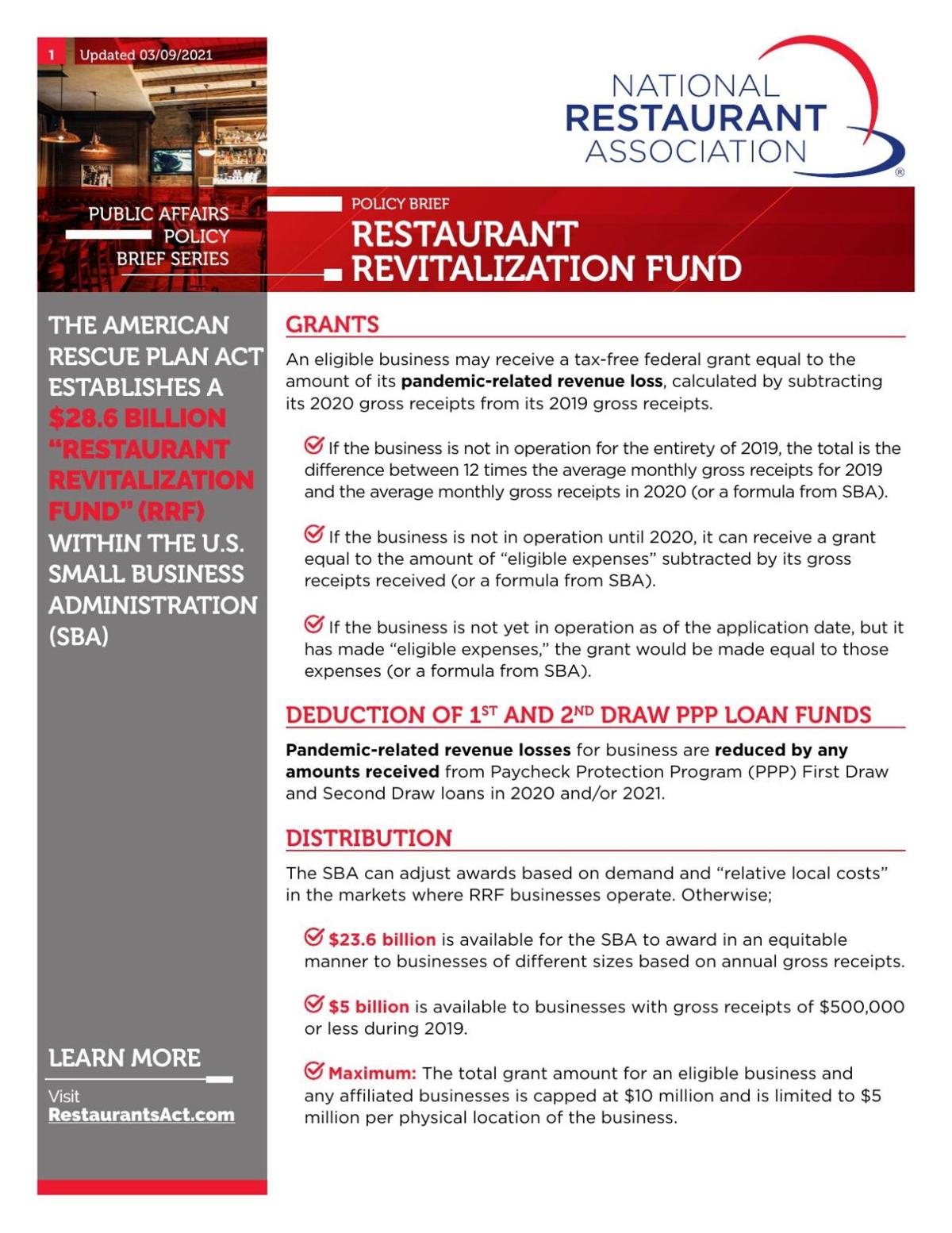 Restaurant Revitalization Fund Policy Brief