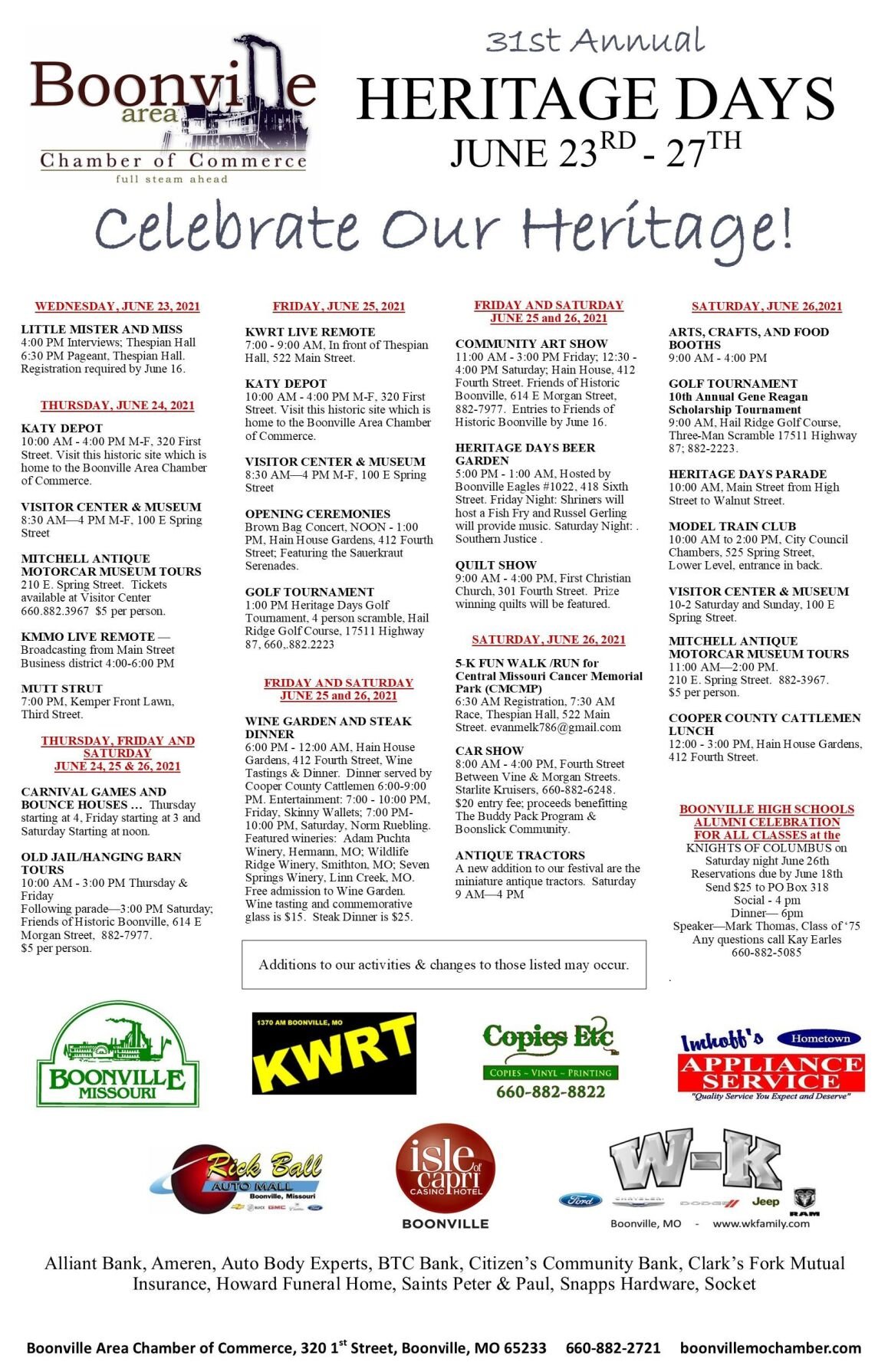 Boonville Heritage Days events