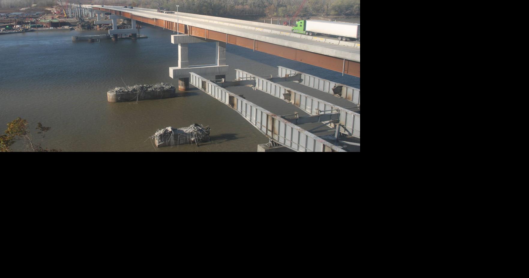 Crews blast footings of old Rocheport Bridge Sunday morning after