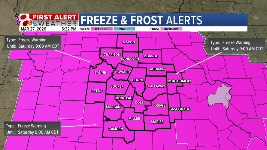 Forecast: Freeze warning in effect one day after highs in the 90s ...