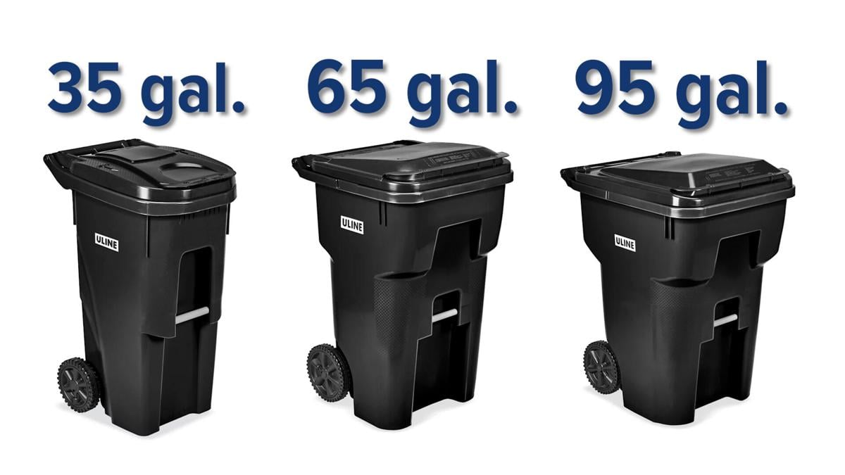 Uline Trash Can with Wheels - 95 Gallon, Black