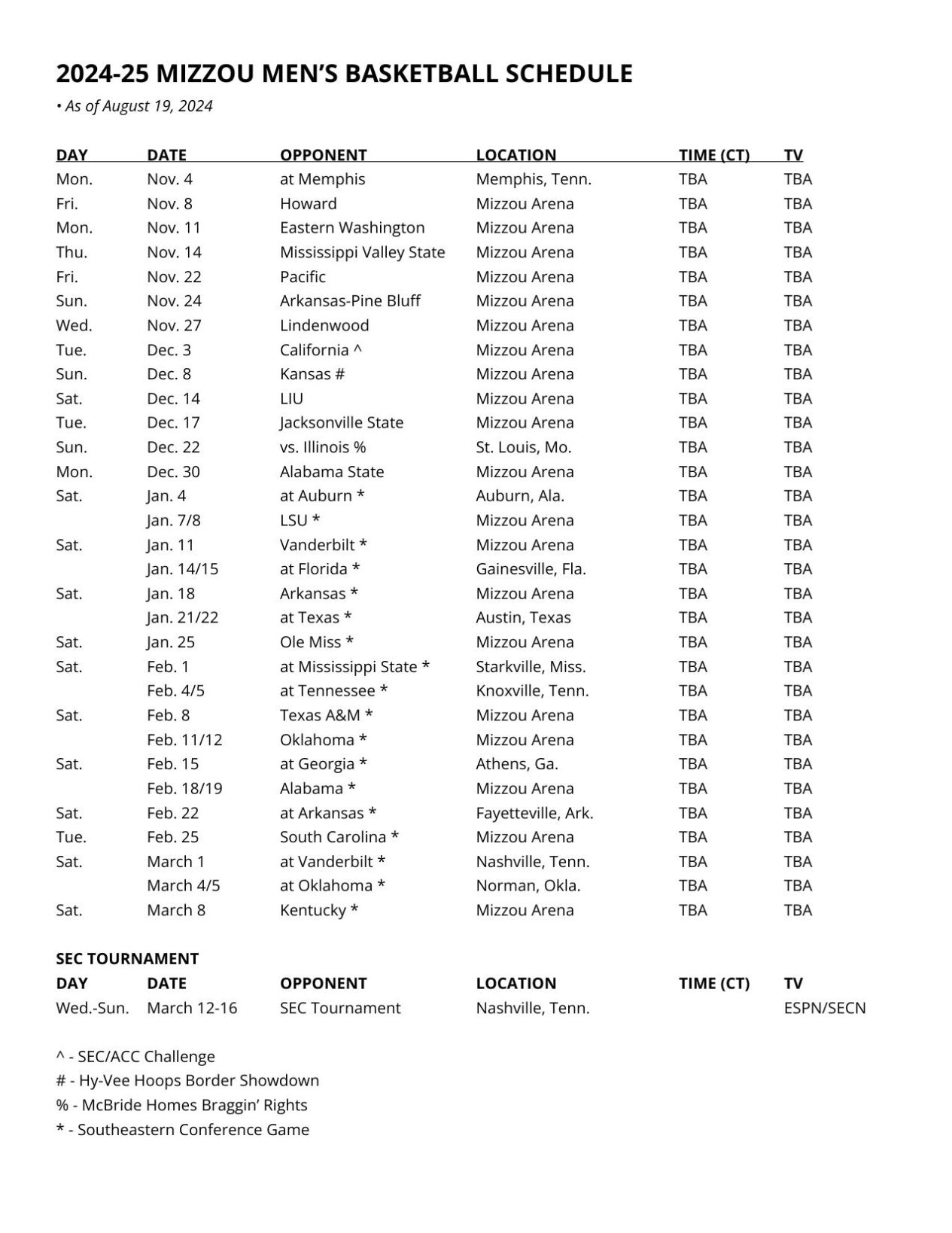 Missouri basketball schedule discount