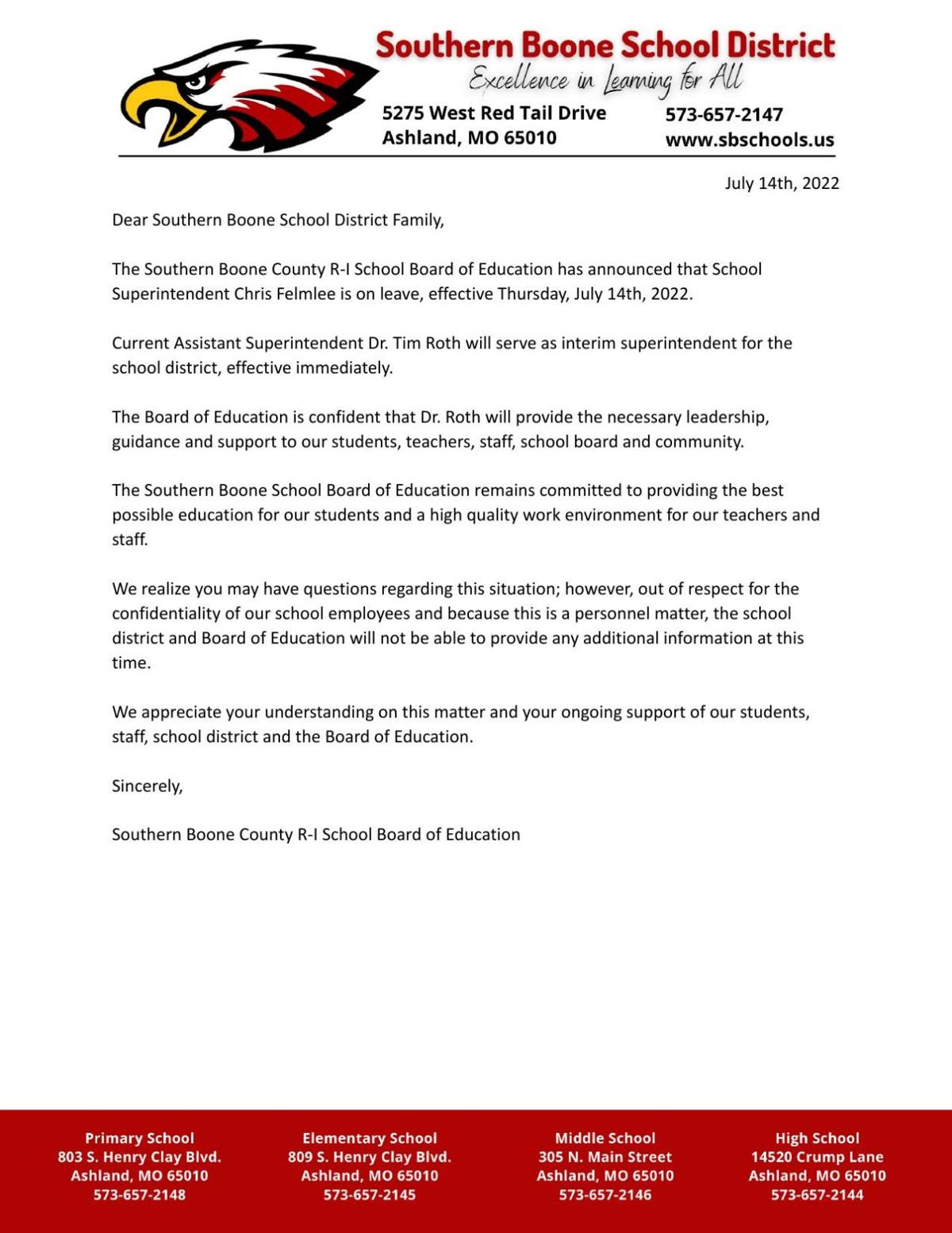 Southern Boone School District superintendent placed on leave |  Mid-Missouri News | komu.com