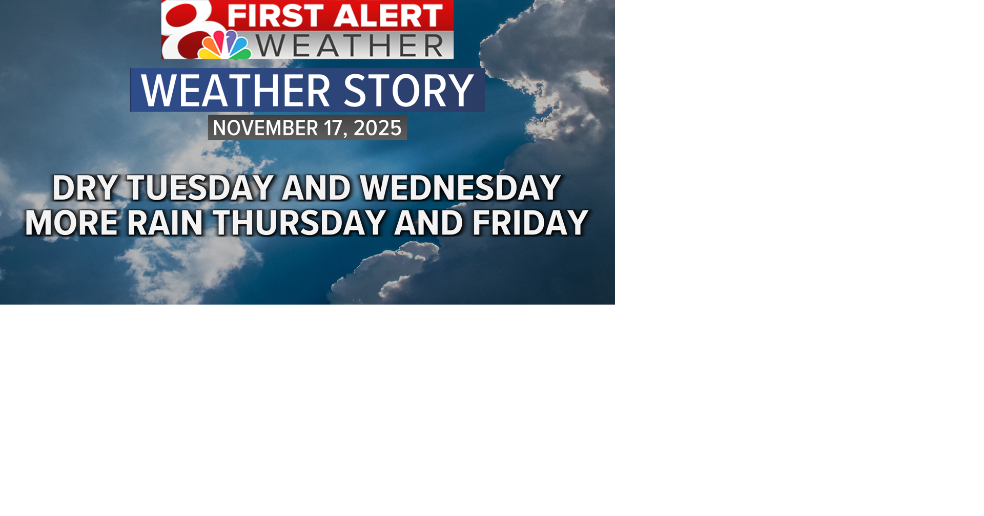 Forecast: Dry midweek, before rain washes out the end of the work week ...