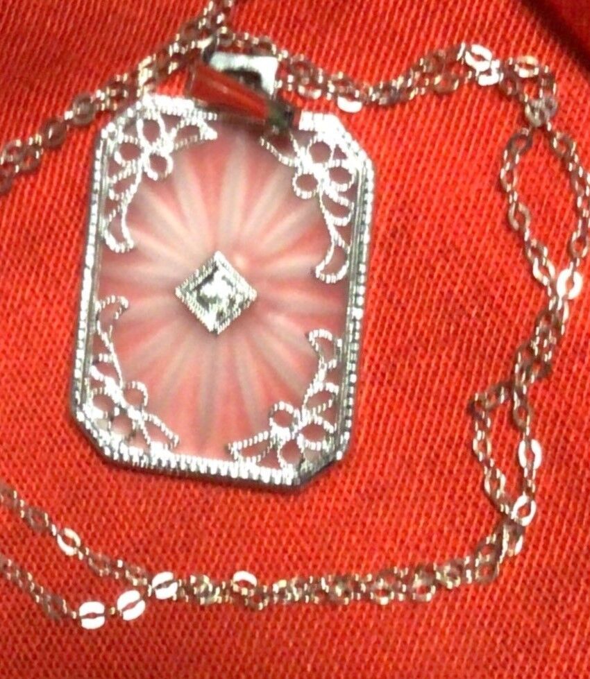 Vintage | Jewelry | Vintage Antique 92s Art Deco Sterling Silver Rhodium Camphor  Glass Necklace | Poshmark