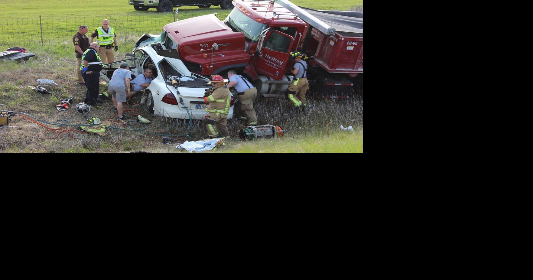 Crash south of Garrett leaves truck on top of car, sends 2 to hospital