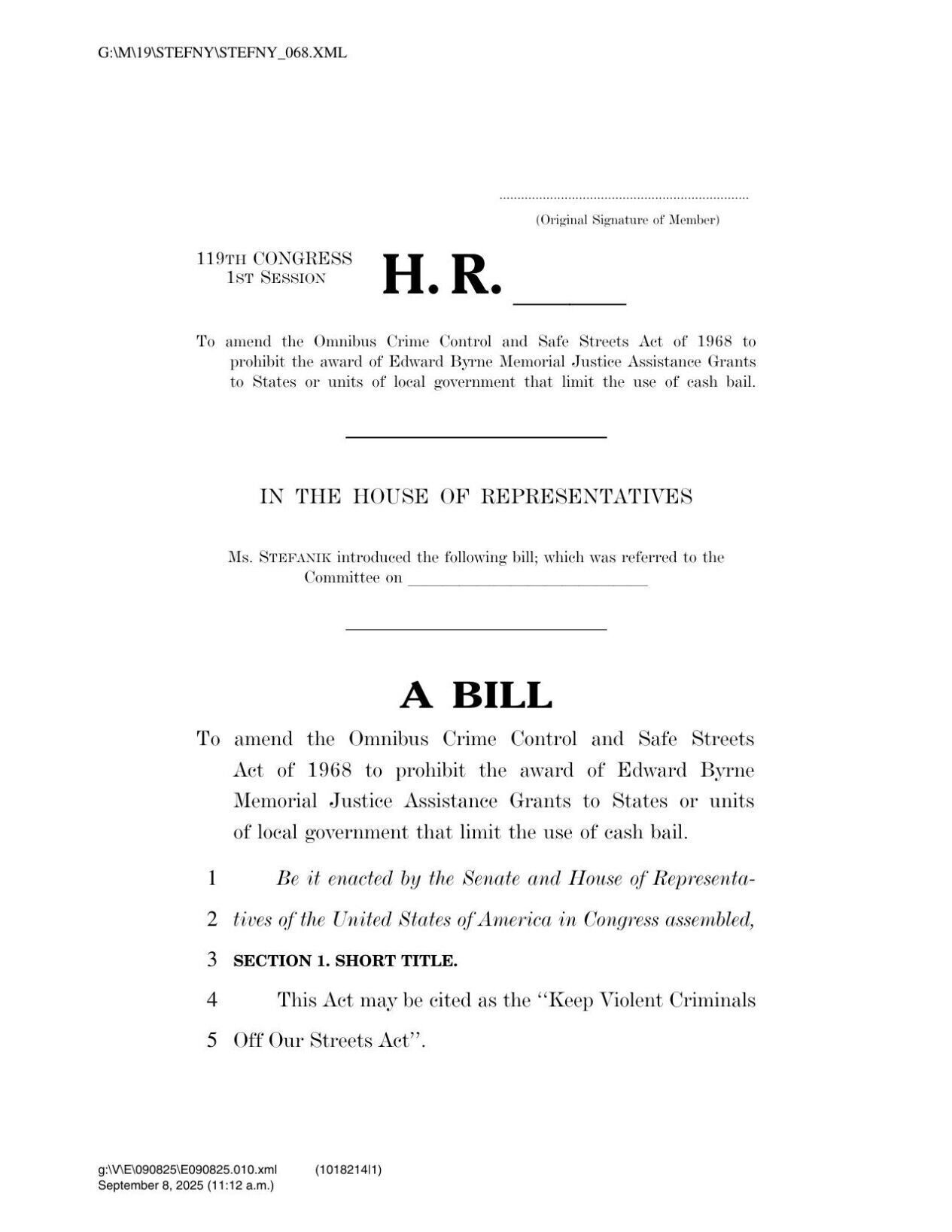 FNF - NY - Keep Violent Criminals Off Our Streets Act U.S. House