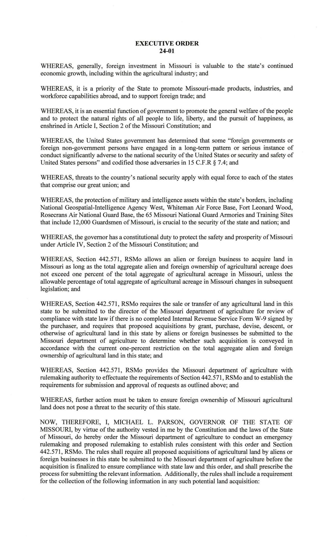 Executive Order 2401