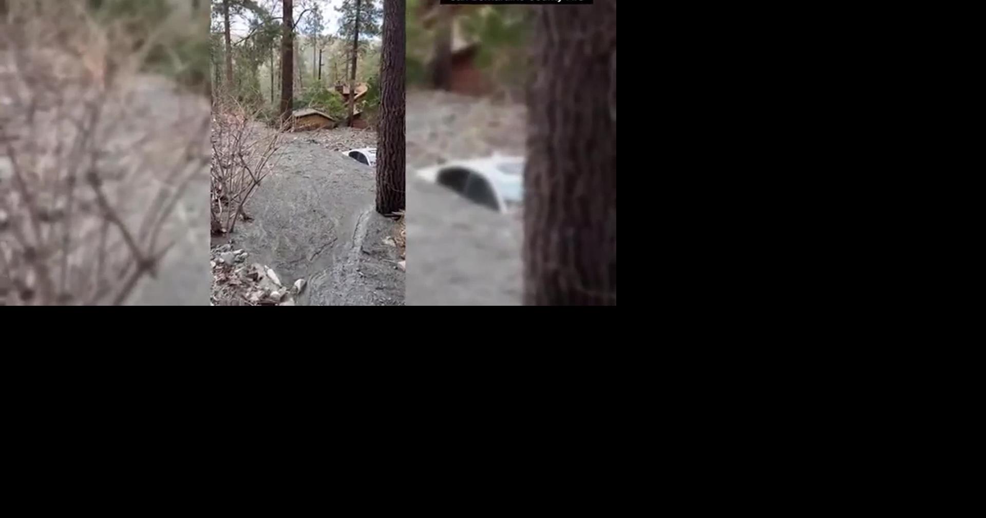 RAW: CA: WRIGHTWOOD FLOODING/HOUSES AND CARS IN DEBRIS