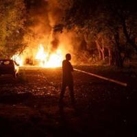 A drone strike triggered a blaze in Kharkiv as Russian attacks edged closer to Mezhova in central Ukraine
