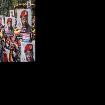 Supporters of opposition leader and presidential candidate Bobi Wine at his final rally in Kampala