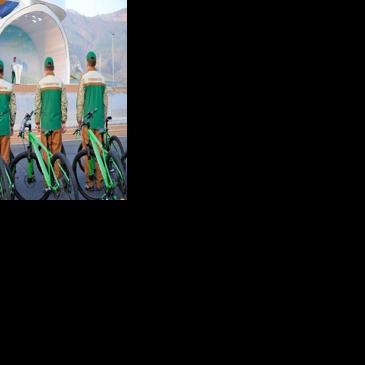 Turkmenistan's fitness fanatic former president Gurbanguly Berdymukhamedov leads a World Bicycle Day event in Ashgabat