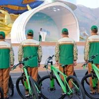 Turkmenistan's fitness fanatic former president Gurbanguly Berdymukhamedov leads a World Bicycle Day event in Ashgabat