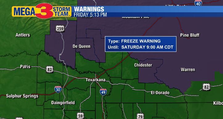 Freeze Warning for Friday Night (National Weather Service)