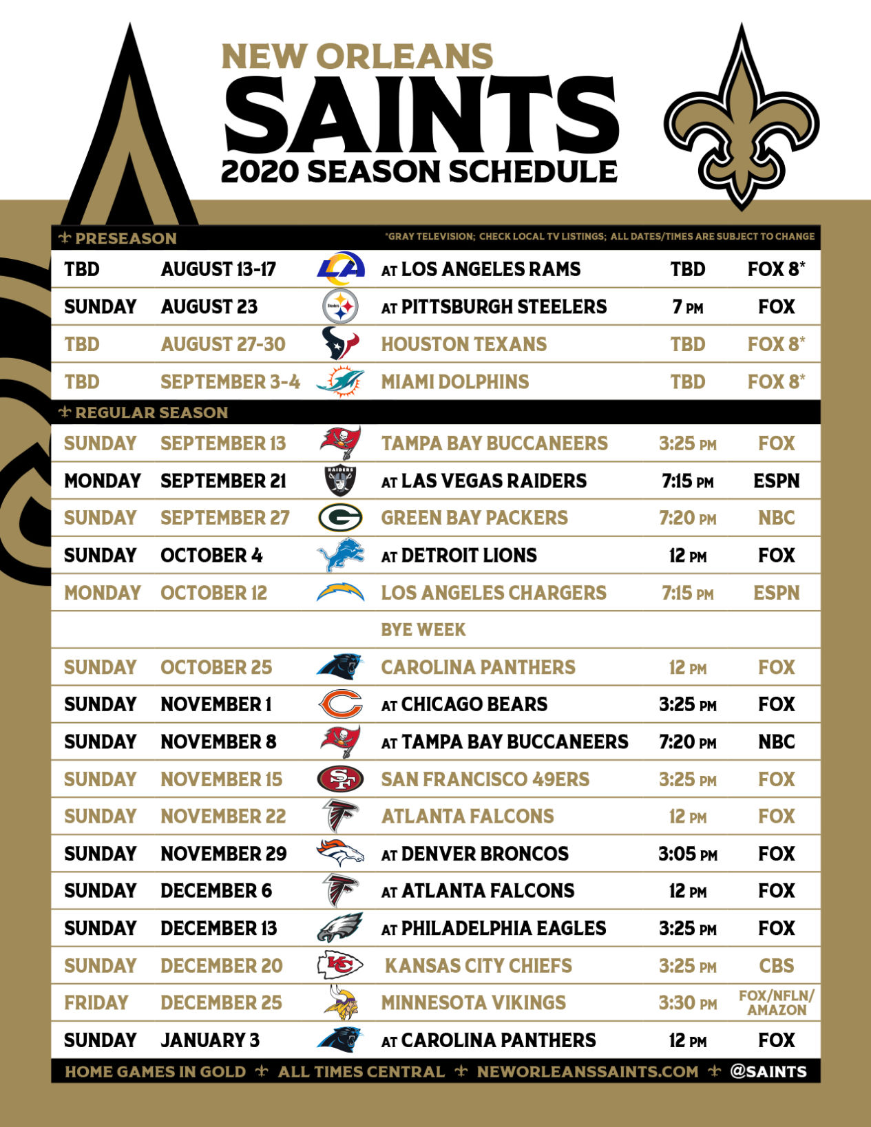 New Orleans Saints 2021 preseason schedule presented by SeatGeek announced