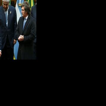 Brazil's President Luiz Inacio Lula da Silva and Argentina's President Javier Milei pose for a photo at a Mercosur summit in Buenos Aires