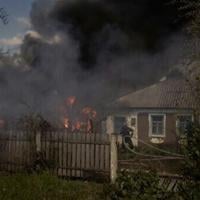 Firefighters battled flames in residential homes after a Russian strike on Chernihivka, near Pokrovsk in the Donetsk region