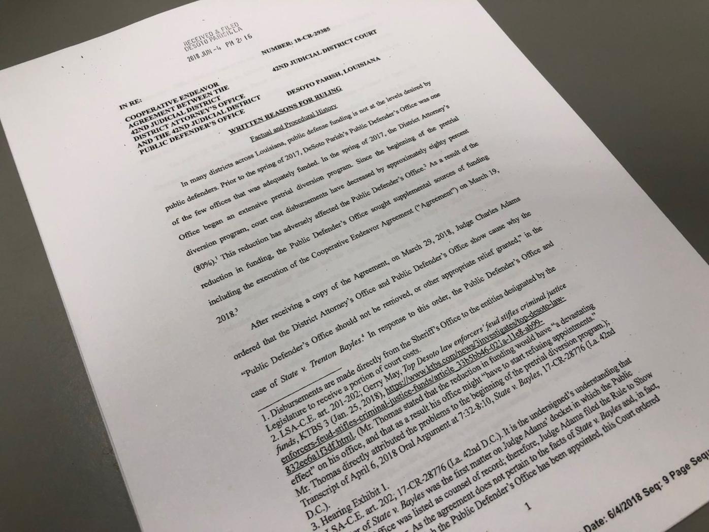 DeSoto judge: D.A., public defender financing agreement unconstitutional |  News | ktbs.com