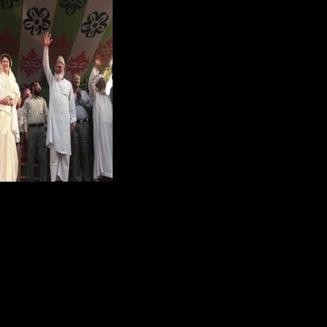 Four-parties opposition alliance leaders (L-R) Bangladesh's former president and military dictator Hussain Mohammad Ershad of Jatiya Party, former prime minister Khaleda Zia of Bangladesh Nationalist Party, head of fundamentalist Jamaat-e-Islami party…