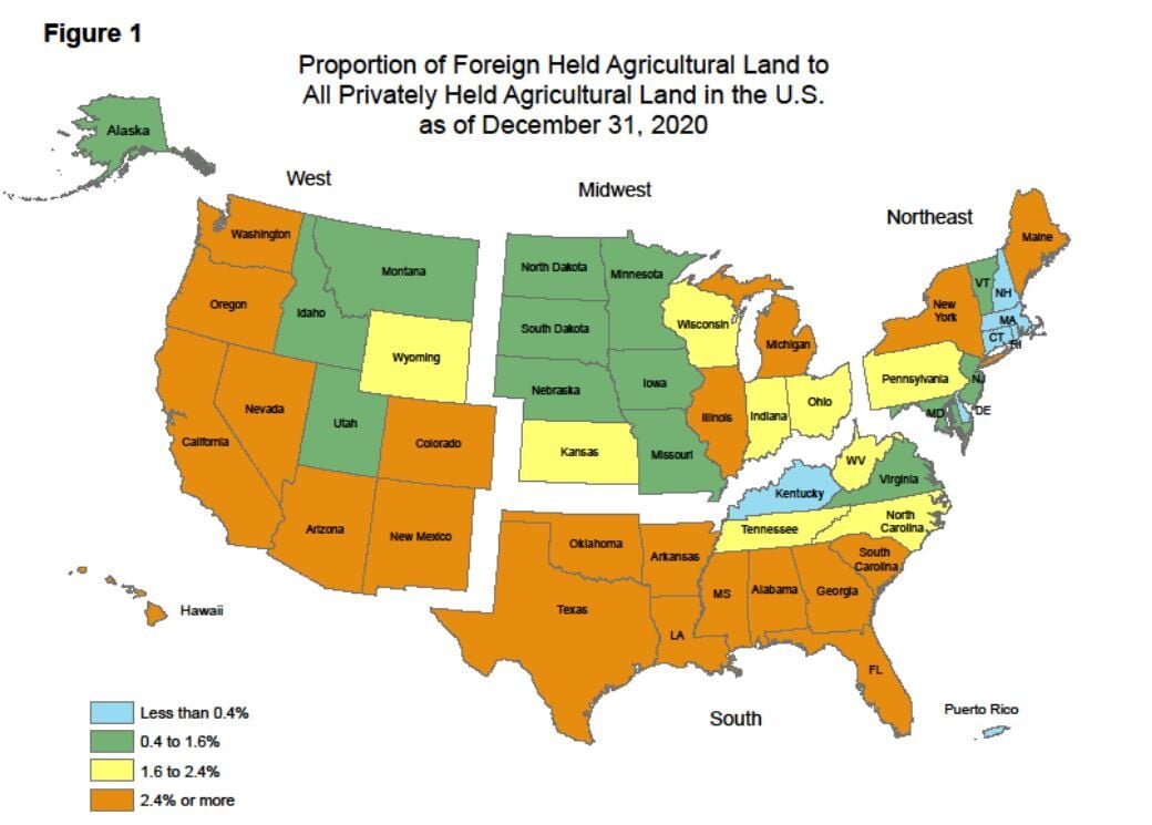 How much land does China own in Hawaii?