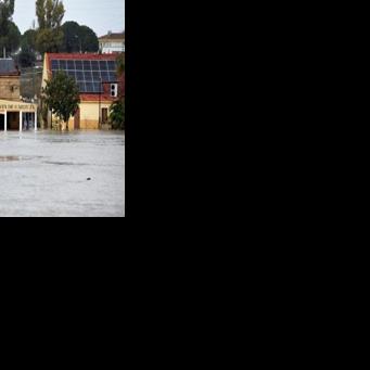 A flooded street in the Jerez village of Las Pachecas in southern Spain as a result of Storm Leonardo on February 5