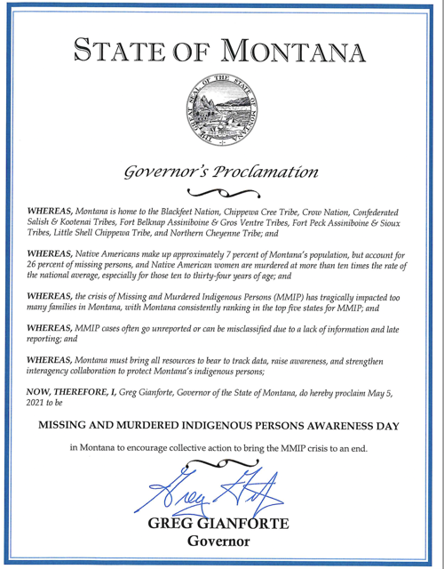Governor Gianforte issues proclamation for MMIW awareness day