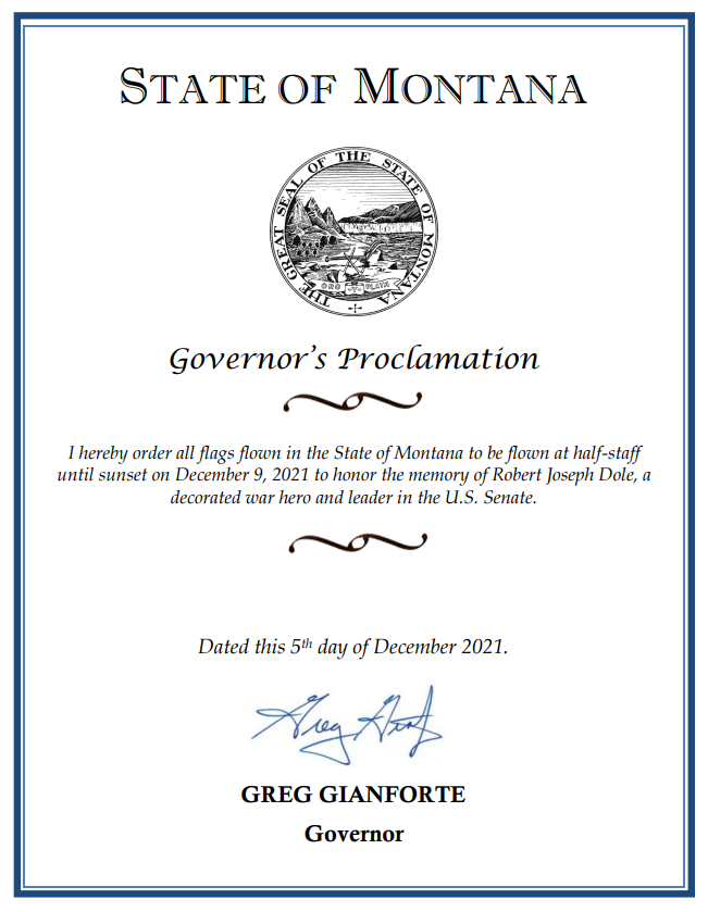 Governor's proclamation