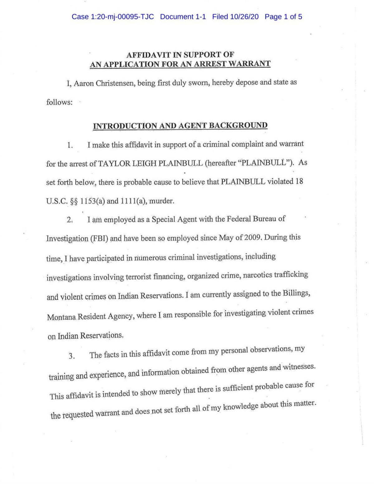 Taylor Leigh Plainbull charged with first degree murder ...