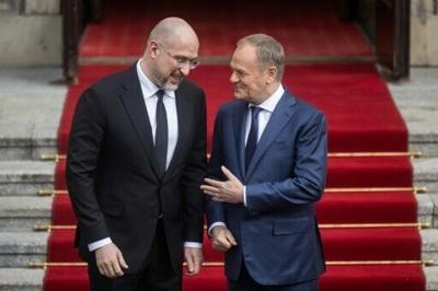 Ukrainian Prime Minister Denys Shmyhal (Ukrainian Prime Minister Denys Shmygal (L) said he hoped to have 'pragmatic and constructive' talks with Polish counterpart Donald Tusk (R)   L) said he hope to have 'pragmatic and constructive' talks with Polish ...