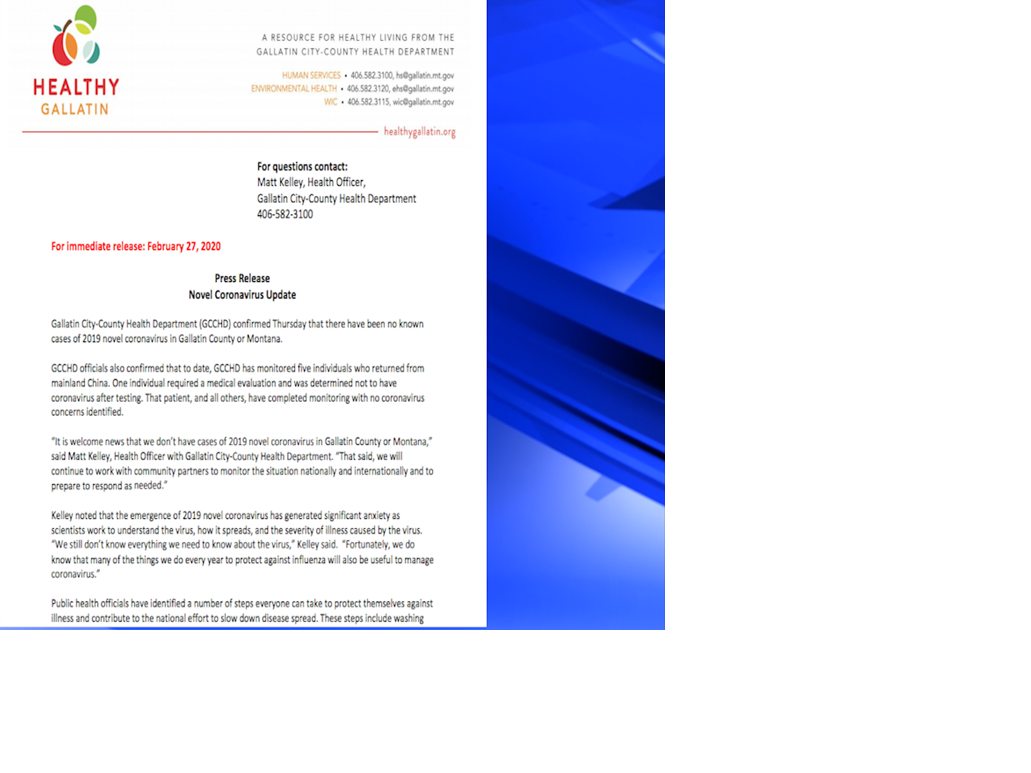 Gallatin City County Health No Known Cases Of 2019 Novel Coronavirus In Gallatin County Regional Kulr8 Com
