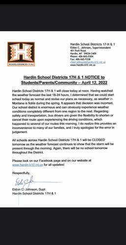 Schools across Hardin School District closing Wednesday | Billings News |  kulr8.com
