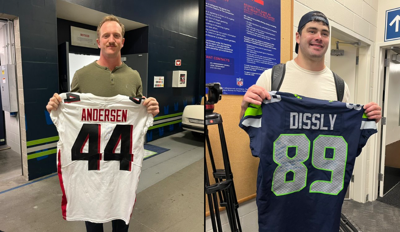 Troy Andersen, Will Dissly exchange jerseys after Falcons win in Seattle, College Sports