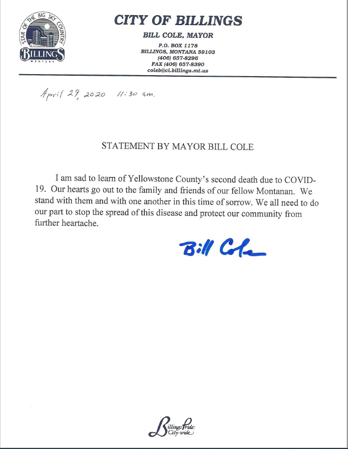 Yellowstone County announces second COVID19 death Coronavirus