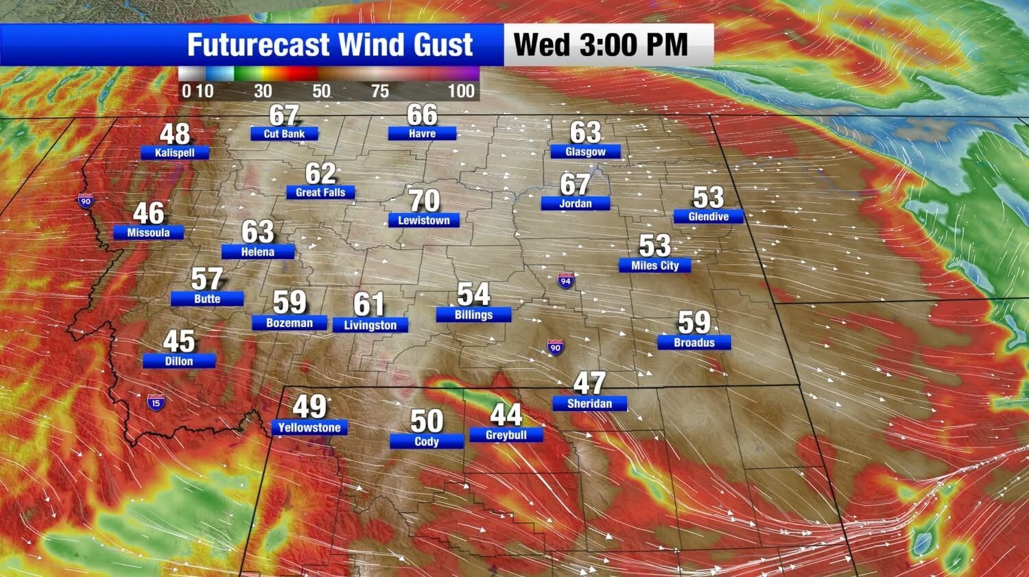 A strong cold front Wednesday morning will bring damaging wind gusts ...