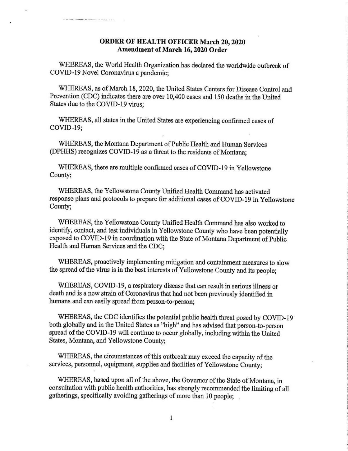 Yellowstone County Health Officer Amended Order Kulr8 Com