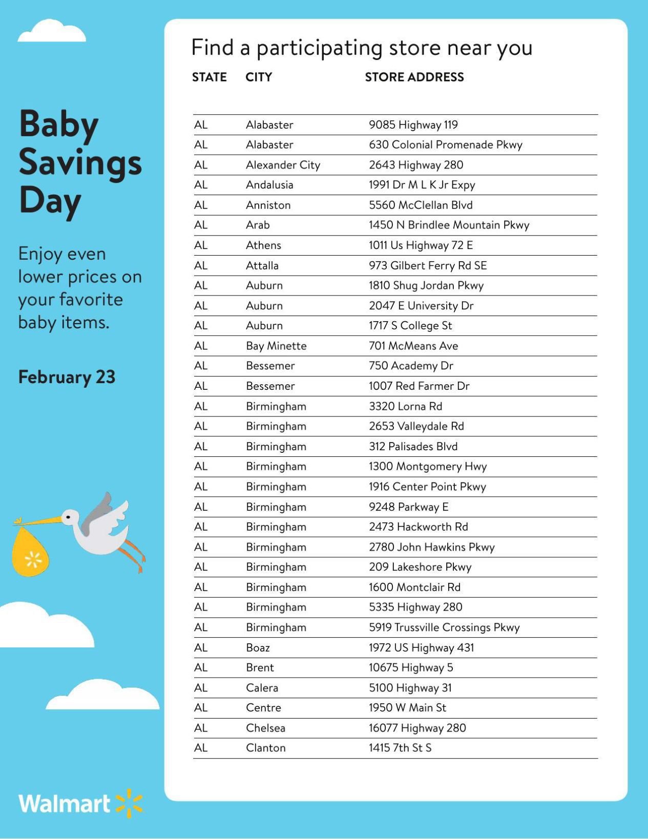 walmart baby day participating stores
