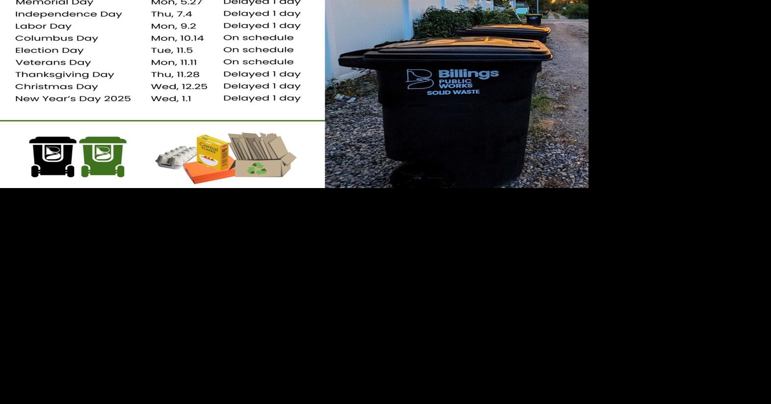 Garbage collection dates for Billings Public Works updated for 2024