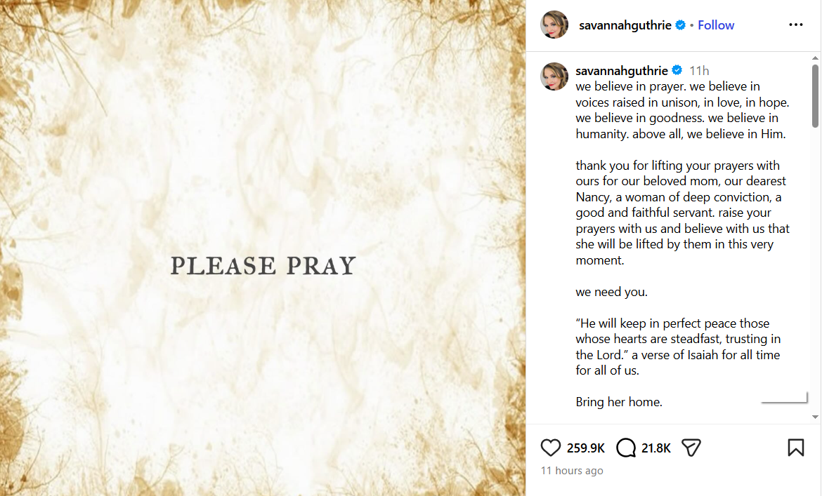 Savannah Guthrie shares heartfelt post amidst mother's ...