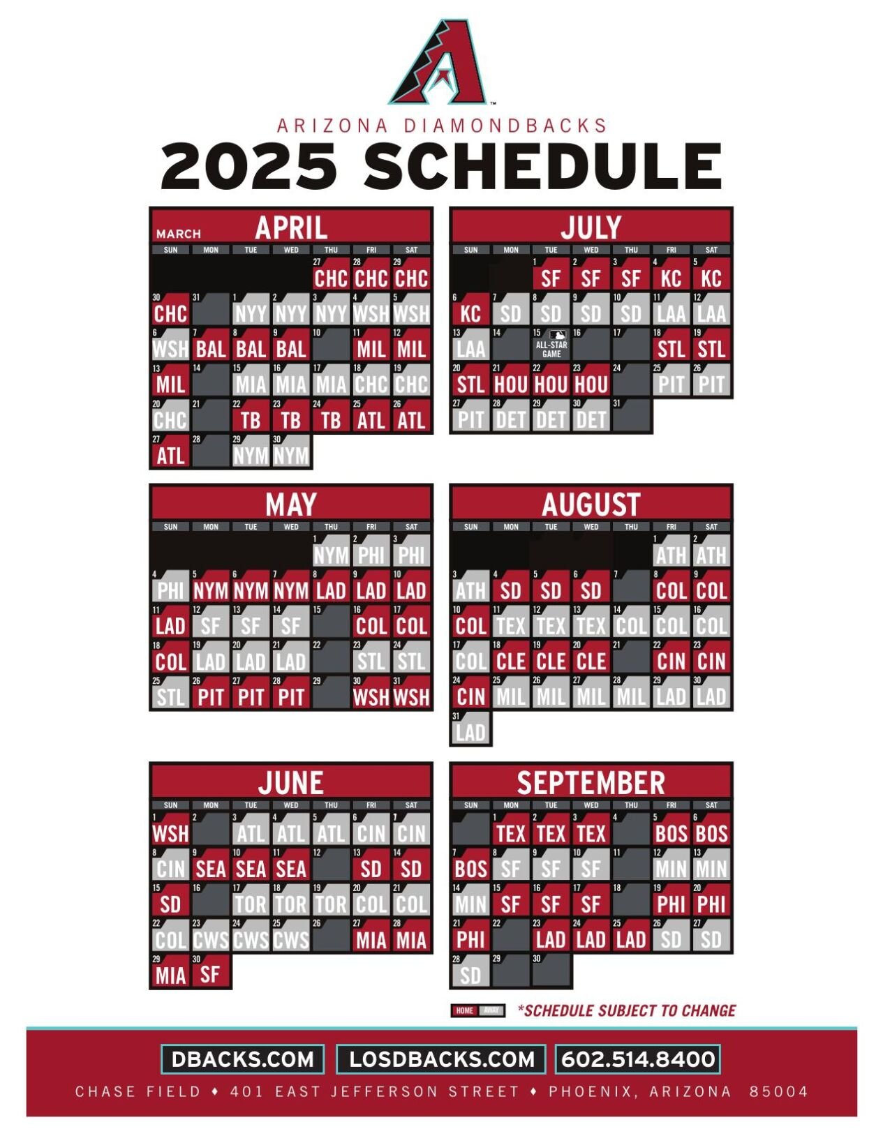 D Backs Schedule 2025