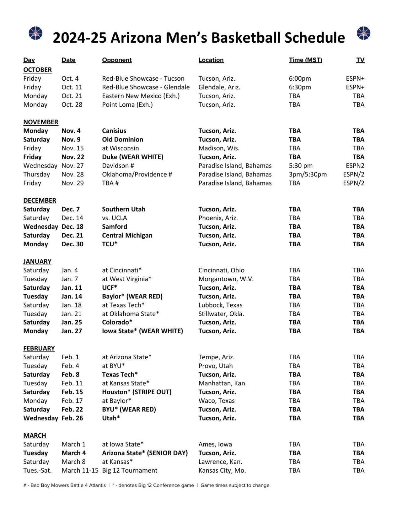 Arizona Basketball releases 2024 men and women's schedule News